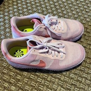 Baby pink knitted Nike Air Force ones
